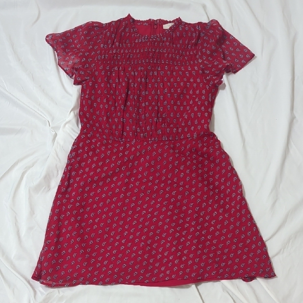 LOFT Paisley Mini Dress, Color Red/White Size 8 - Picture 4 of 16